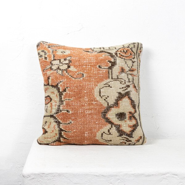 Orange and beige Turkish vintage pillow